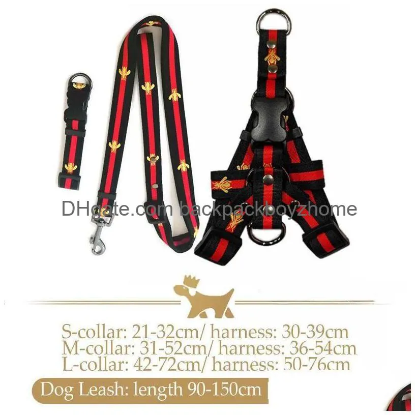 Dog Collars & Leashes Nylon Set Designer Leash Harnesses Embroidery Bee Pet Collar And Pets Chain For Small Medium Large Dogs Cat Chih Dhtkn