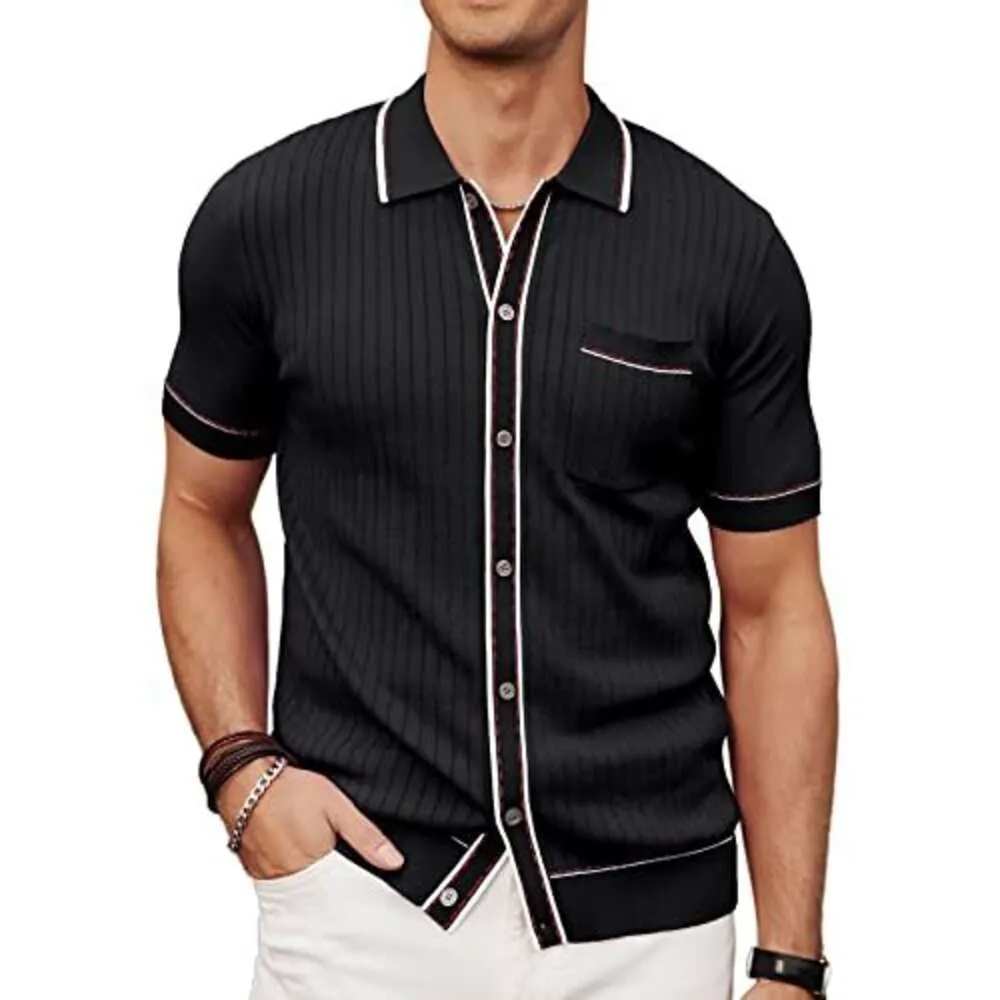 PJ PAUL JONES Men`s Short Sleeve Knit Polo Shirt Vintage Button Down Golf Polo