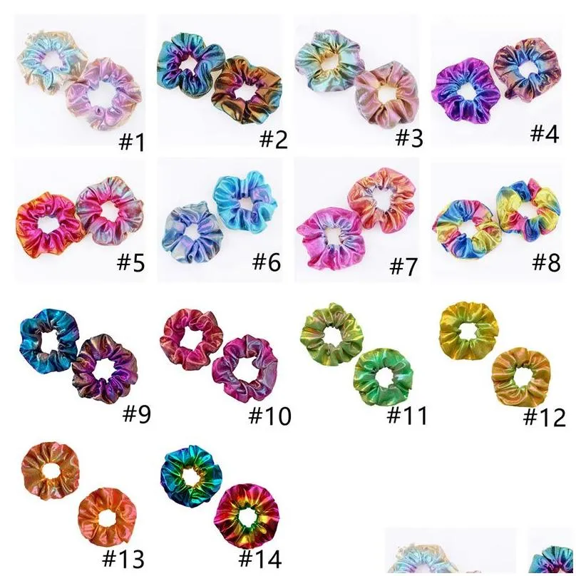 Women Fashion Metallic Laser Hair Tie Elastic Scrunchies Ponytail Holder Girls Hairband Hairs Rope Rings 50pcs