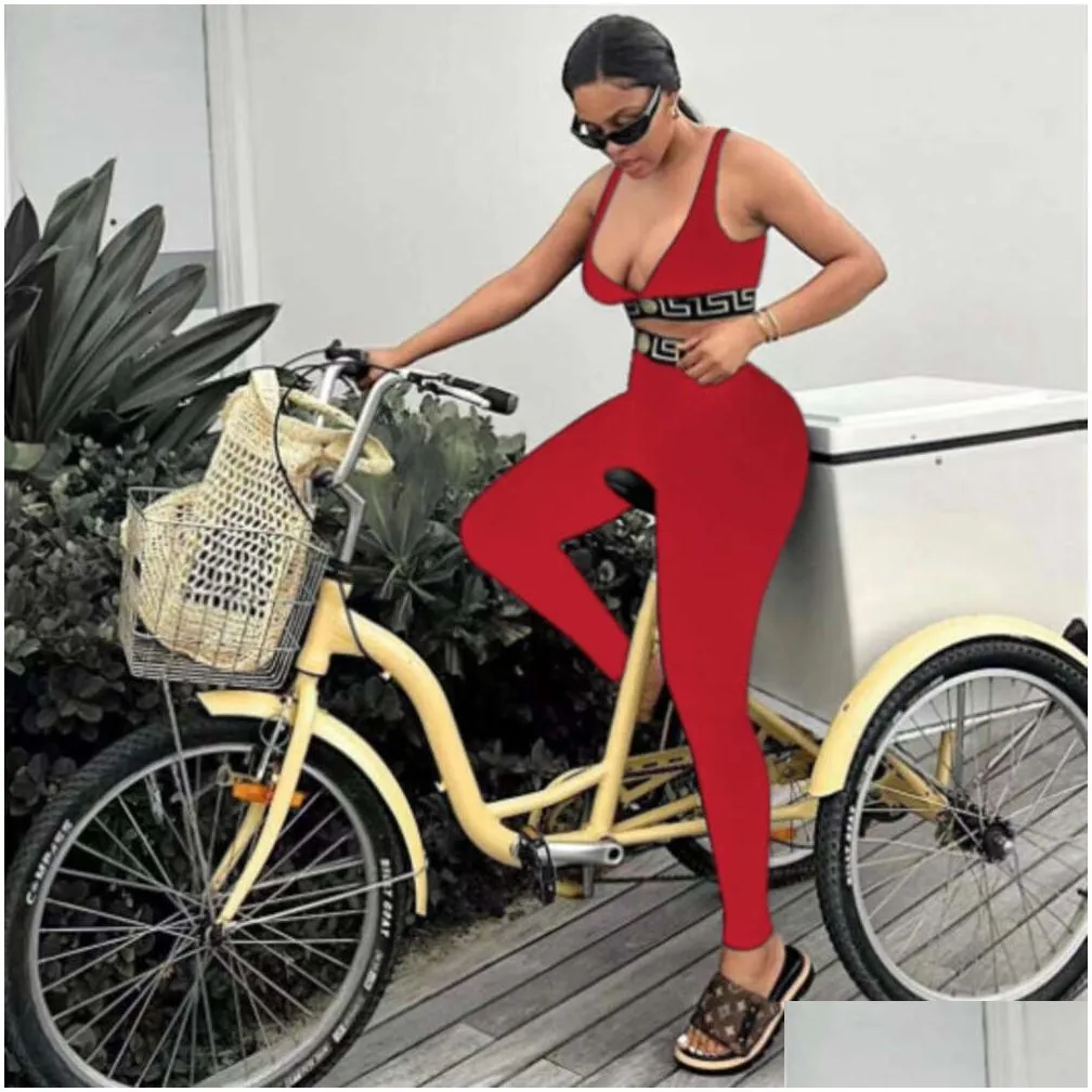 Summer New Women Tracksuits Fashion Two Piece Set Sports Casual Letter Print Vest And Tights Leggings Pants 2PCS Yoga Sets For Ladies