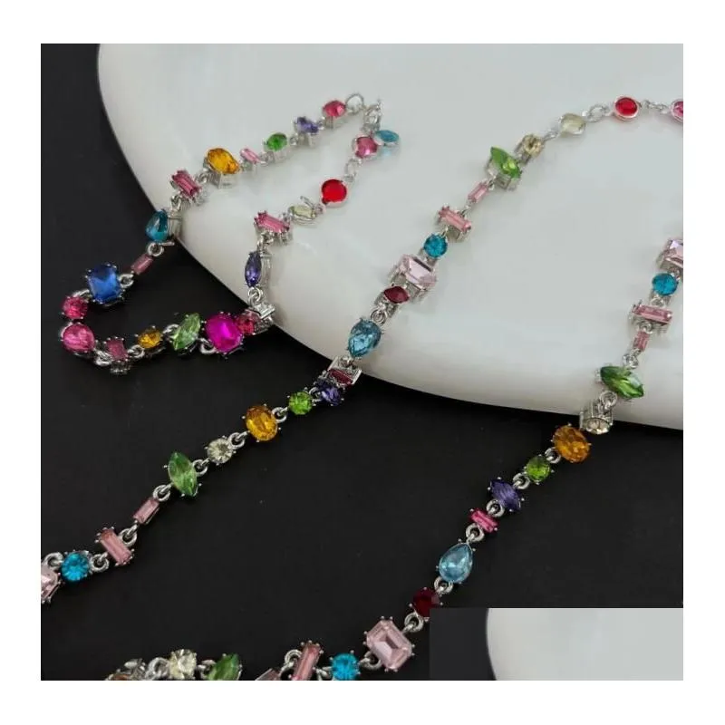 Bracelet Necklace Girl Colorf Crystal Zircon Necklaces Womens Luxurious High Neckchain Collar Chain Clavicar Accessories Wedding Pa Dhpak