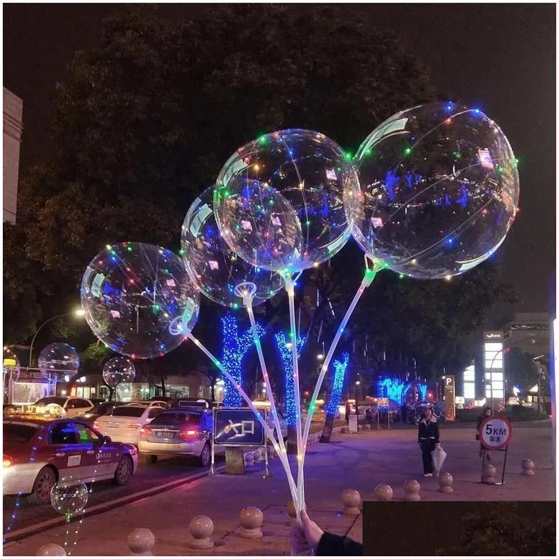 New LED Lights Balloons Night Lighting Bobo Ball Multicolor Decoration Balloon Wedding Decorative Bright Lighter Balloons With Stick