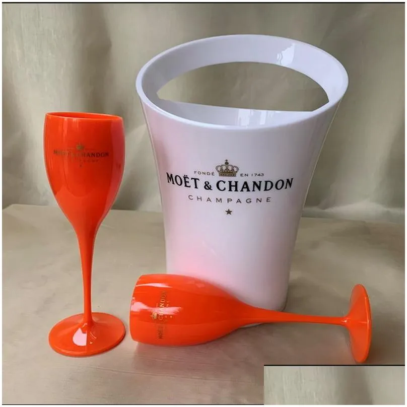 2glass+1bucket New Moet Champagne Flutes Glasses Plastic Wine Cooler Glasses Dishwasher White Moet Acrylic Champagne Buckets