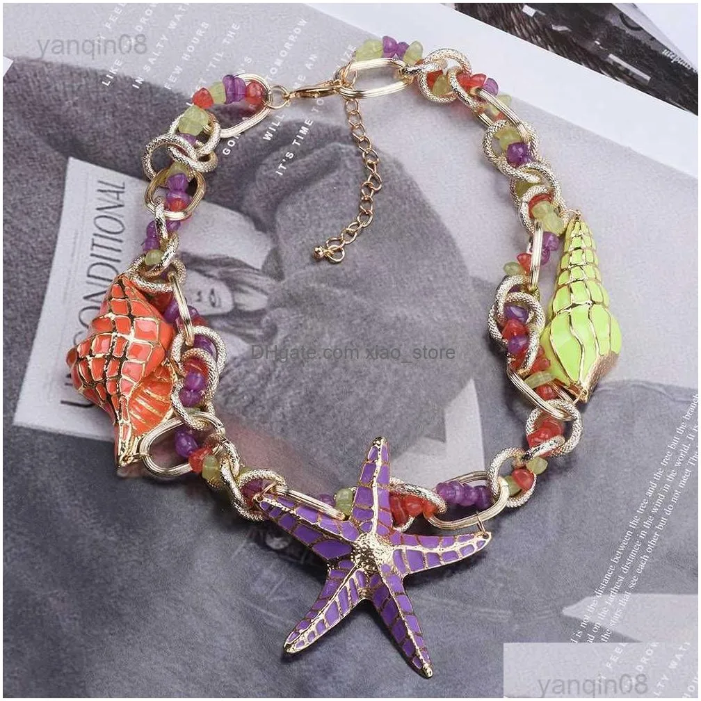 pendant necklaces 2023 za starfish shell charm choker necklace women jewelry bohemian ethnic statement vintage large collar necklace female