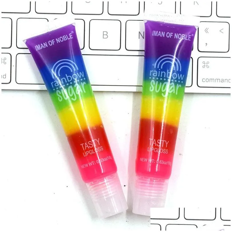 Rainbow Sugar Tasty Lipgloss Transparent Scented Clear Fruit Lips Gloss Balm Liquid Lipstick Moisturizing Plumper Lip Oil