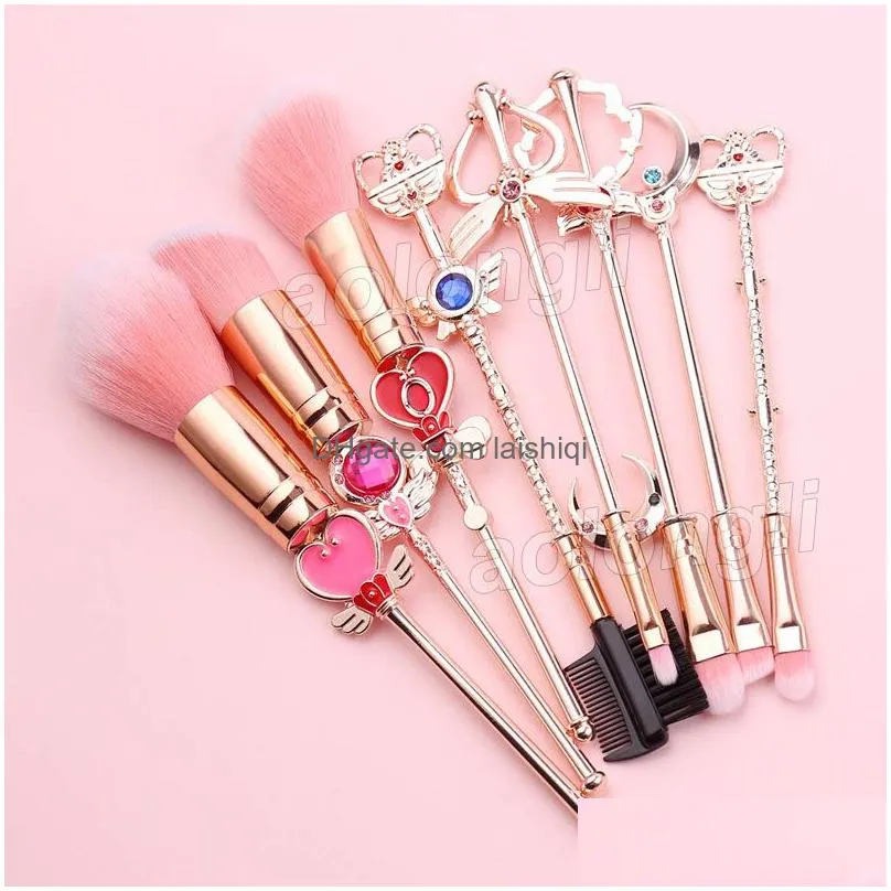 sailor moon makeup brush magical girl 8pcs brushes set rose gold cardcaptor sakura cosmetic brush with cute pink bag make up tool