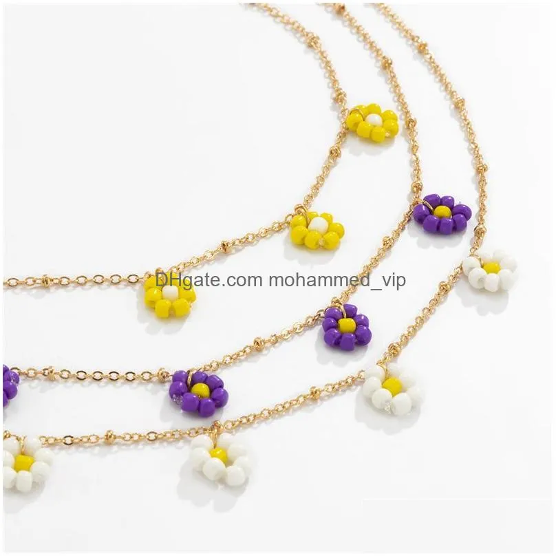 2022 sweet wind daisy flower rice bead necklace simple metal chain clavicle necklace set for women