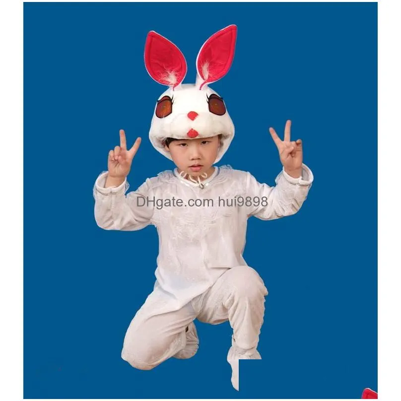 smart and adorable small animals in childrens plays red eared rabbits in performance costumes