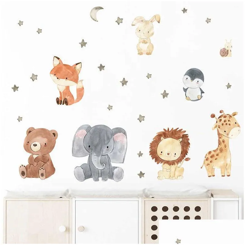 Kids` Toy Stickers Cartoon Animal Decals Elephant  Giraffe Wall Decals Wall Stickers for Kids Room Bedroom Baby Nursery Room Decor