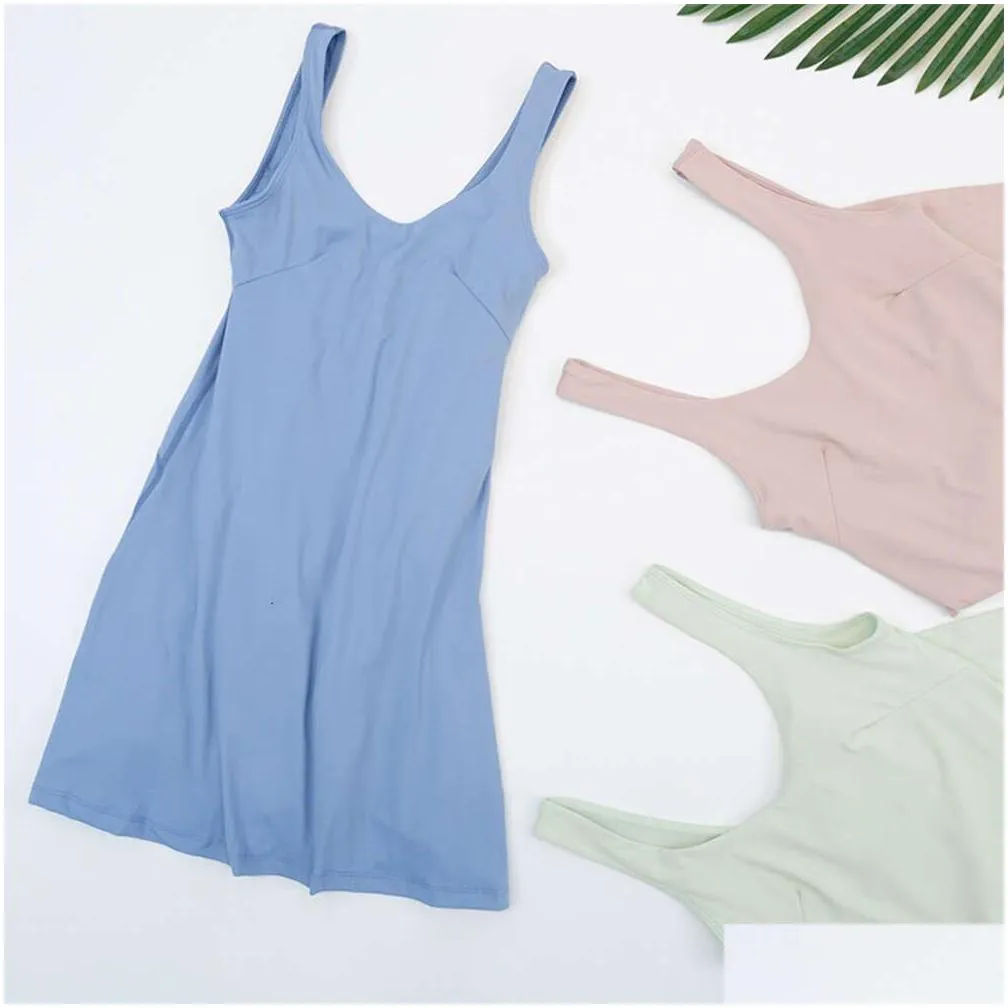 lu align lemon yoga badminton summer tennis dress dress one-piece dress with built-in shorts line and shelf bra on the move ll lu jogger