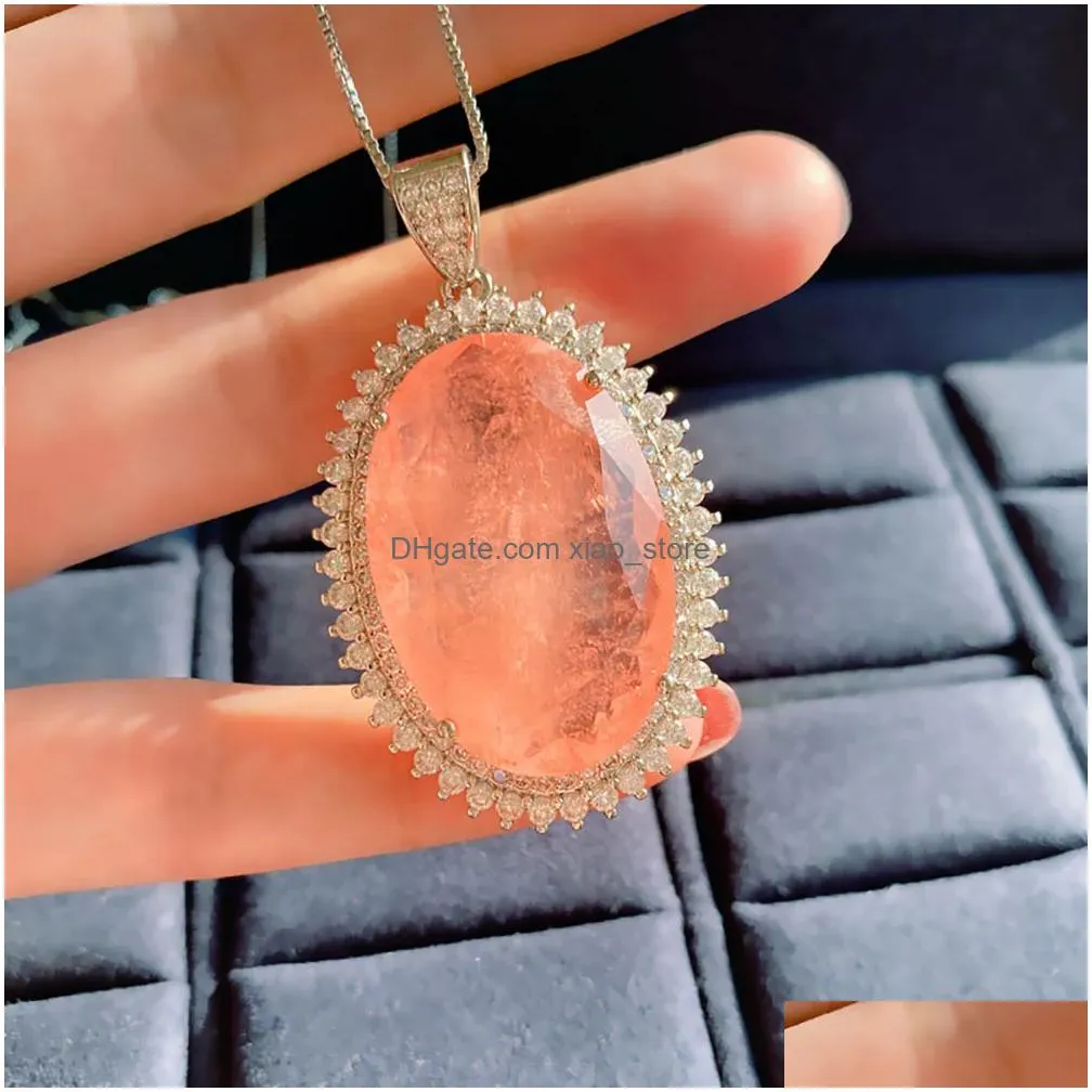 knriquen 925 sterling silver 20x30mm paraiba tourmaline emerald pink quartz gemstone pendant necklace fine jewelry for women q0531