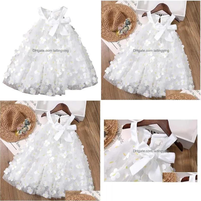 girls dresses children girls 3d butterfly suspender dress 2023 fashion summer baby girl fashion white princess sleeveless dressl2404