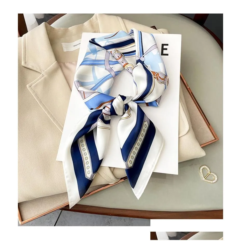 Designer Letters Print Flower imitate Silk Scarf Headband for Women Fashion Long Handle Bag Scarves Paris Shoulder Tote Luggage Ribbon Head Wraps 70x70CM
