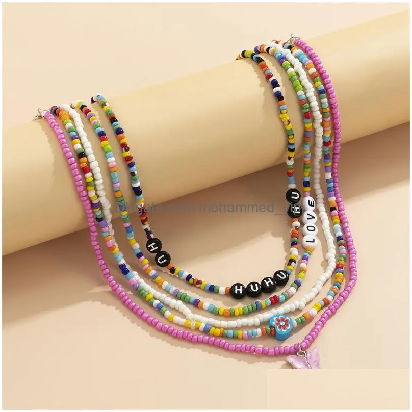 2022 mix and match butterfly multi-layer tassel rice bead necklace for women