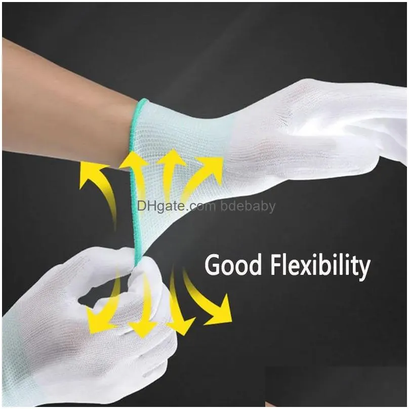 Cleaning Gloves 24Pieces/12Pairs White Anti Static Protective Work With Nylon Knitted Liner Dipped Pu On Palm Drop Delivery Home Garde Dhhom