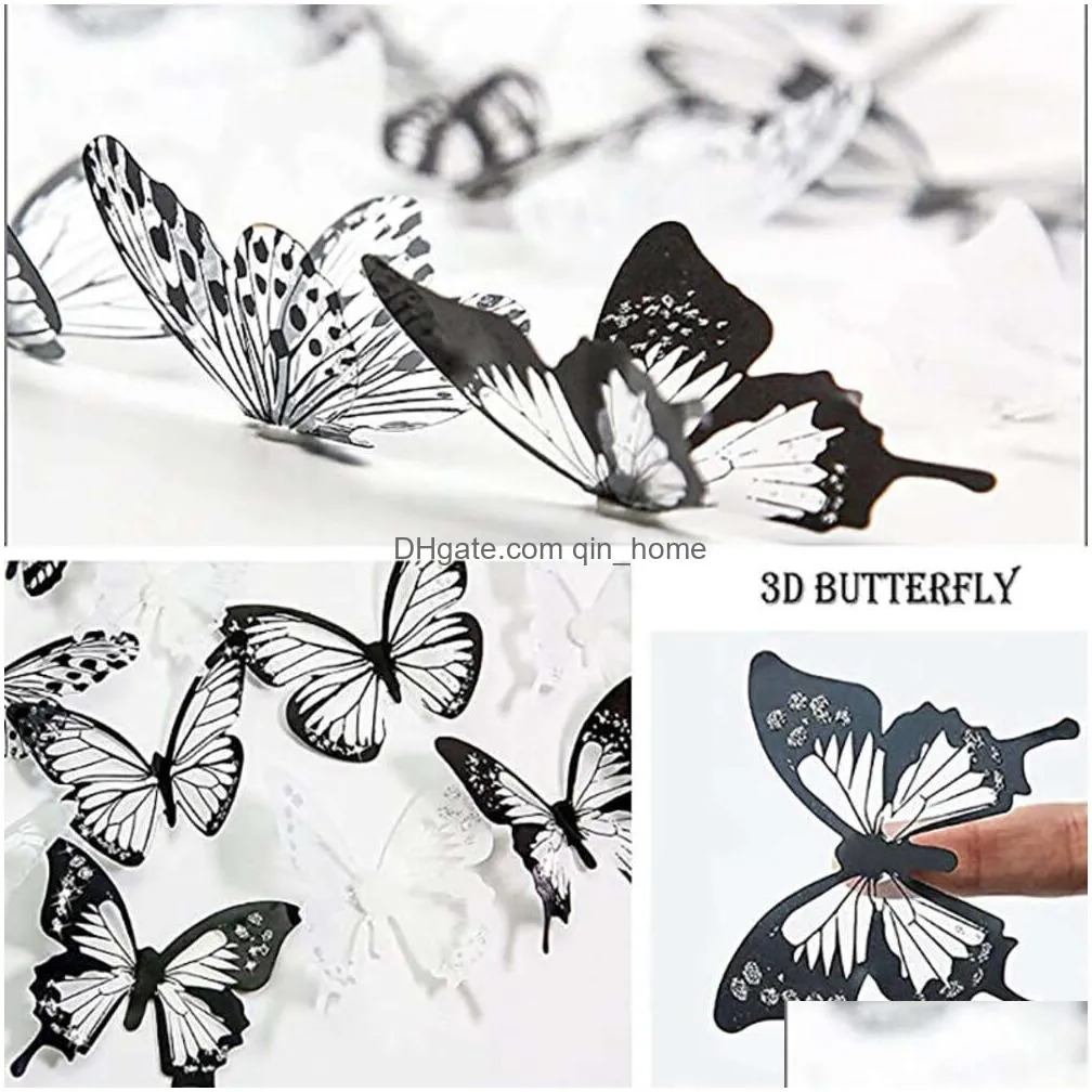 36 pcs 3d colorful crystal butterfly wall stickers with adhesive art decal satin paper butterflies baby kids bedroom home decor