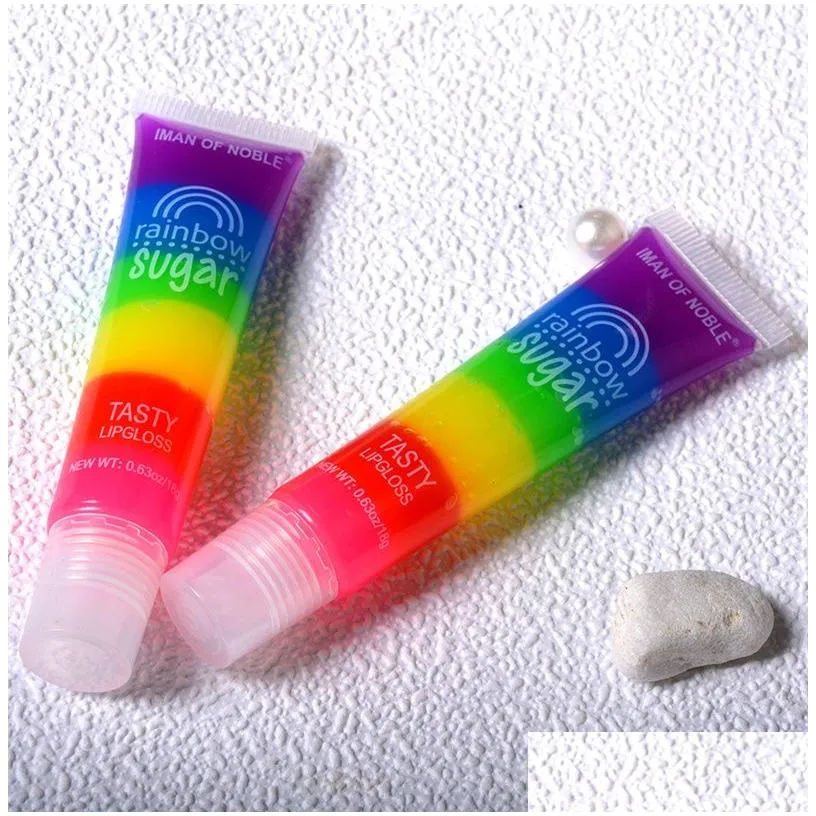 Rainbow Sugar Tasty Lipgloss Transparent Scented Clear Fruit Lips Gloss Balm Liquid Lipstick Moisturizing Plumper Lip Oil