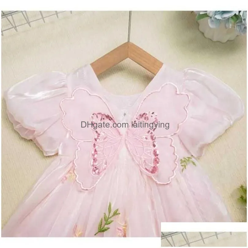 girls dresses girls summer butterfly print dress hanfu childrens princess dress 5-10 age baby gir casual wearl2404