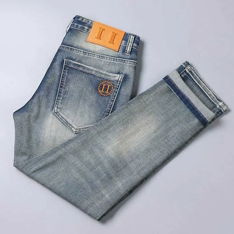 Summer Mens Jeans Designer Pants High-end Trendy 9-point Jeans Men Slim-fit All-match Trousers Small Feet Elastic 9-points Pants Jeans Ripped Skinny 