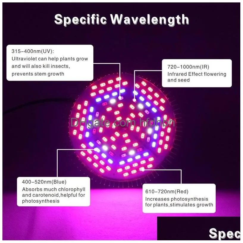 e27 led grow light 6w 10w 30w 50w 80w full spectrum leds lights 85-265v led bulbs for indoor garden plants flower