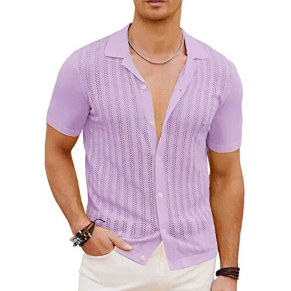 PJ PAUL JONES Mens Short Sleeve Textured Knit Shirt Breathable Button Down Polo Shirt
