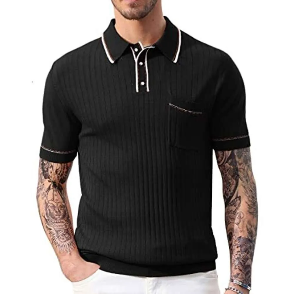 PJ PAUL JONES Men`s Short Sleeve Knitted Polo Shirts Vintage Button-Up Summer Polo Shirt