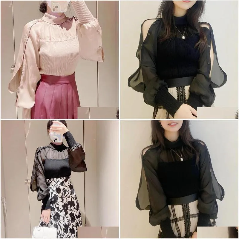 translucent open-sleeve women`s blouses work knit sweater pullover top women japanese jumpers 2023 autumn winter sweet pull femme
