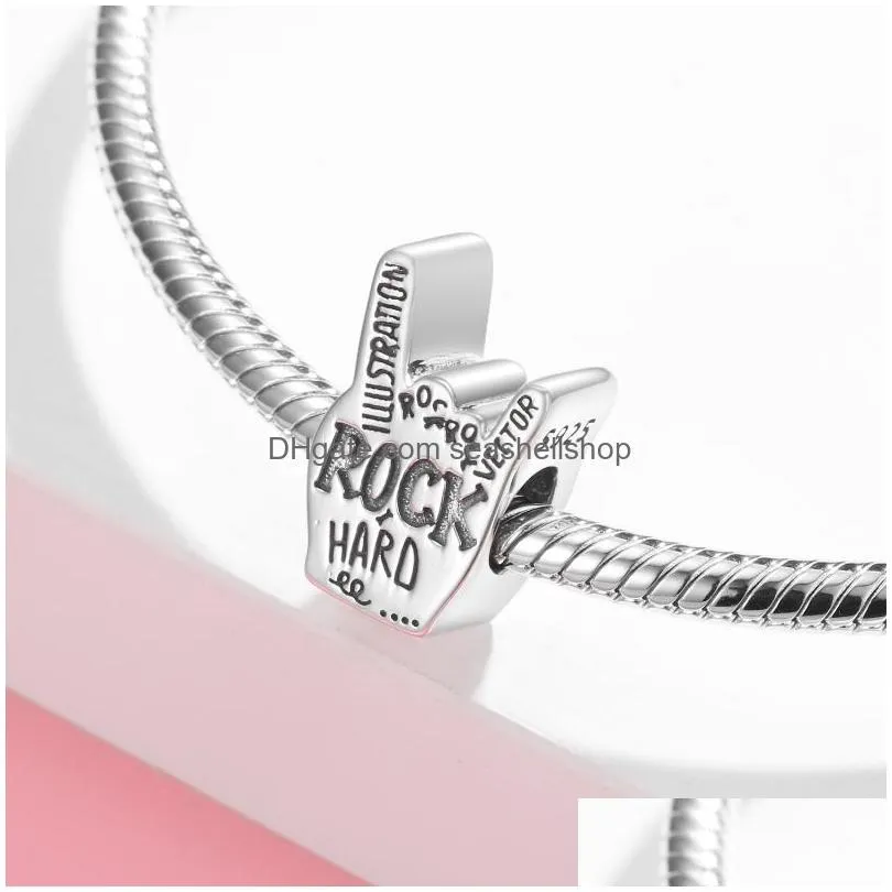 Other Love You Rock Gesture Beads 100% 925 Sterling Silver Charms Fits Original Bracelets Making Jewelry& Accessories