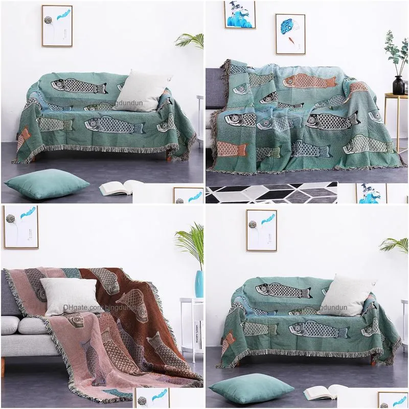 Blanket Textile City Ins Modern Simple Koi Fish Pattern Sofa Towel Home Decor Throw Comfy Soft Carpet Dust proof 230809