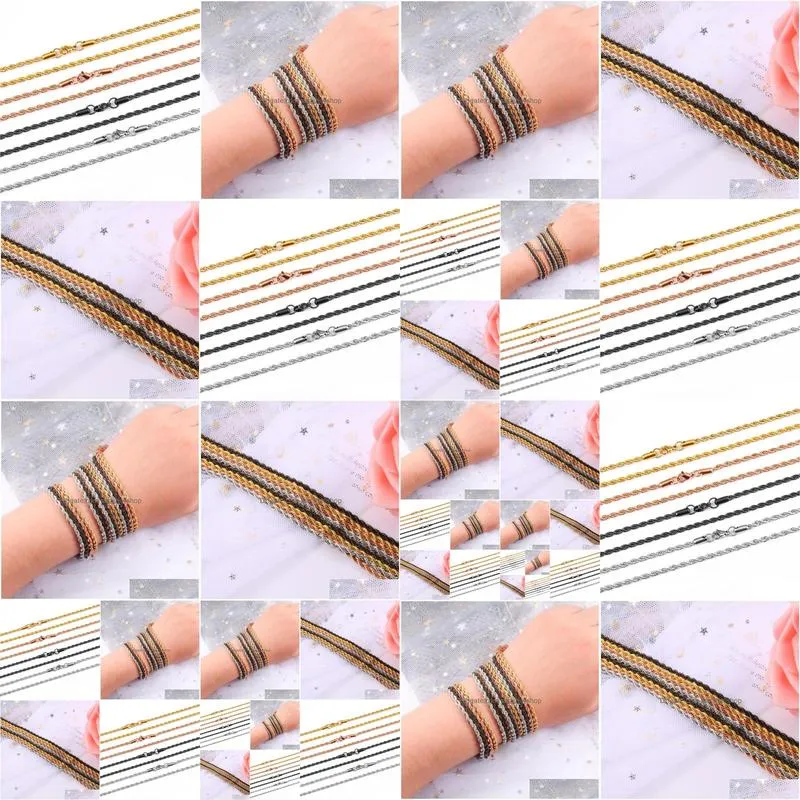 50 pieces golden Fried Dough Twists chain stainless steel vacuum plating fashion simple plain chain titanium steel pendant with chain men and women jewelry