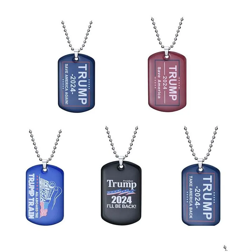 2024 trump necklace party favor us president election flag pendant stainless steel tags ill be back keyring save america again