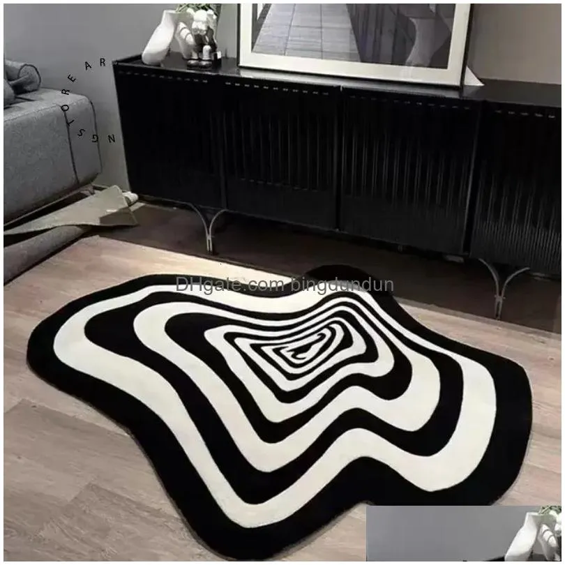 Creative Living Room Carpet Black and White Striped Home Decoration Bedroom Rug Fluffy Plush Children`s Play Mat Custom Size 240125