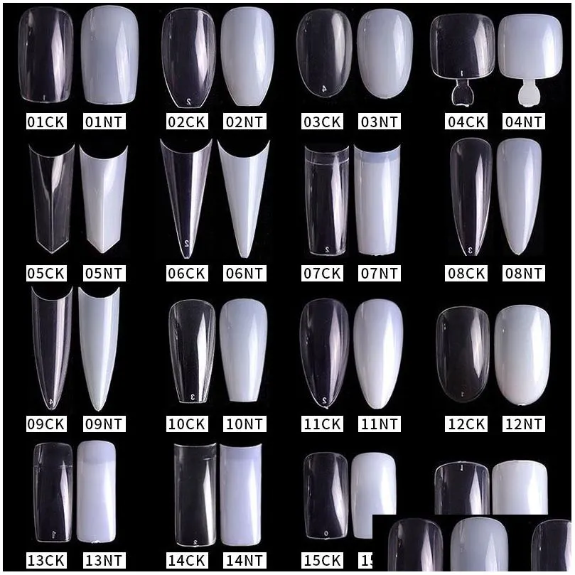 32 Styles Long Stiletto False Nails Tip Full Cover Coffin Ballerina Fake Nail 500pcs per bag DIY Salon tool