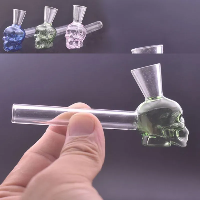 Wholesale Creative smoking tube hand nail pipe.Newest Skull 4inch mini cheap thick heady glass oil burner pipes with funnel