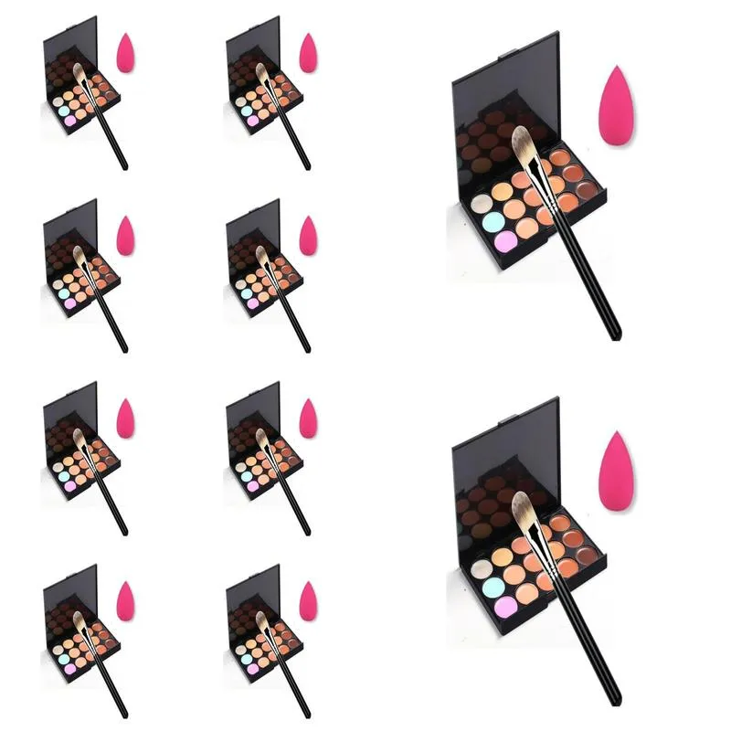 Whole makeup set 15 Color Concealer Palette Makeup Brush Cute Pink Sponge Puff Makeup Contour Palette C151918978144