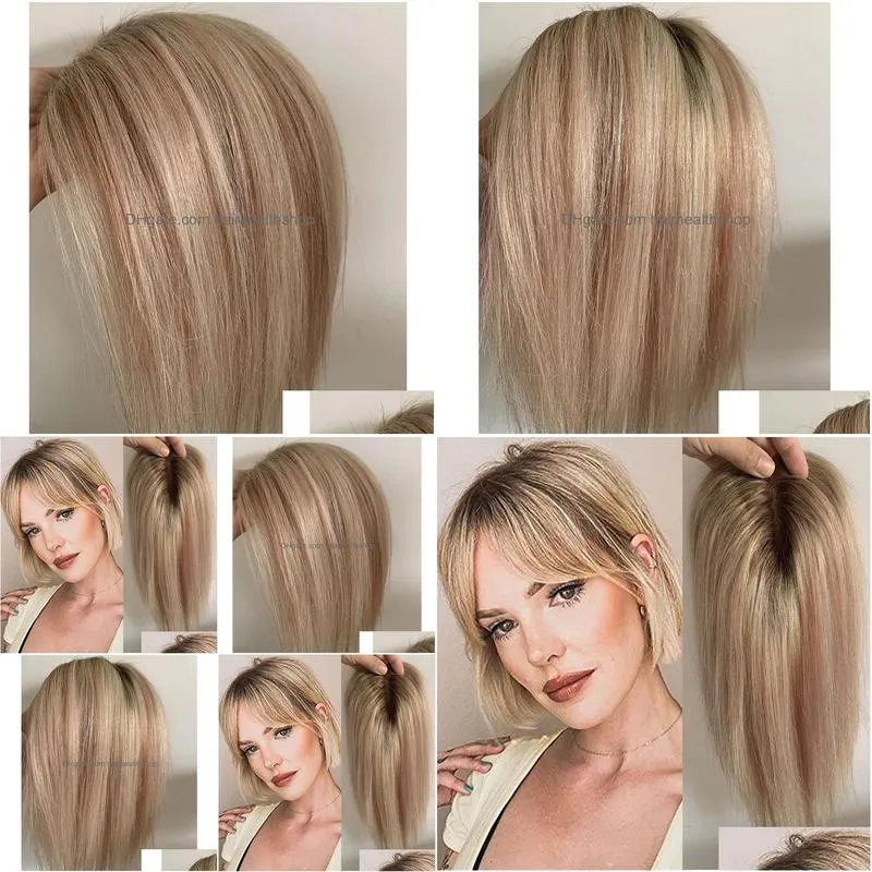 Toppers Remy Hair Topper 120 Density Natural Hairpiece Clip In Hair Extensions Human Hair Toupee For Women Ombre Blonde Mix Colors