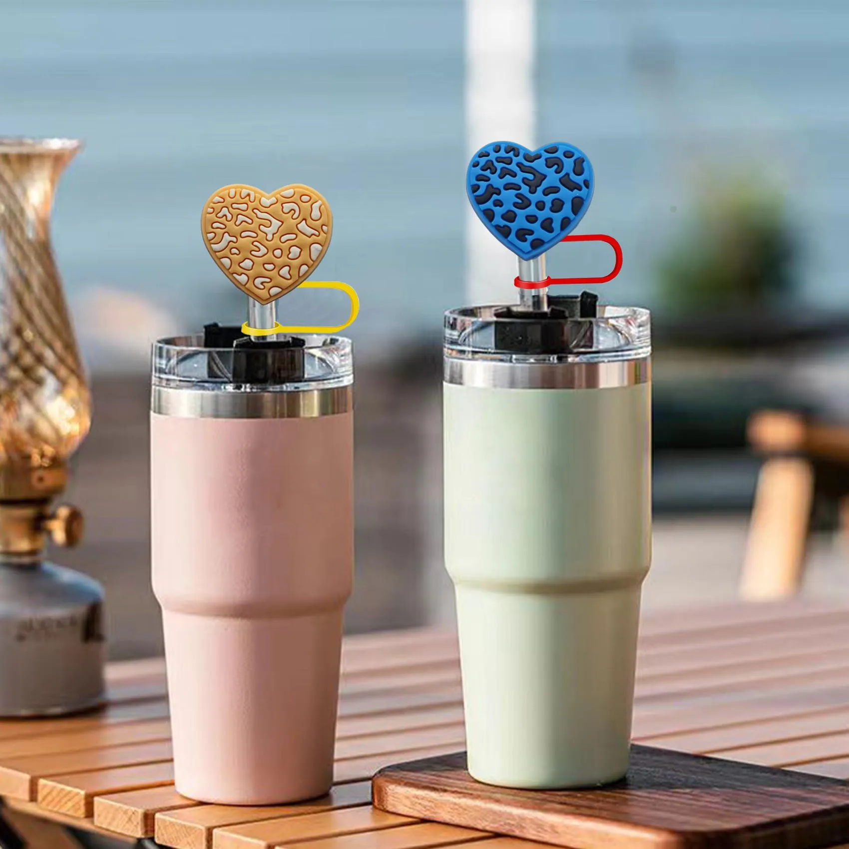 spotted love straw cover for  cups protectors soft silicone 10mm straws 8mm cap cup 30 oz 40 reusable dust-proof topper compatible with simple modern and tumbler