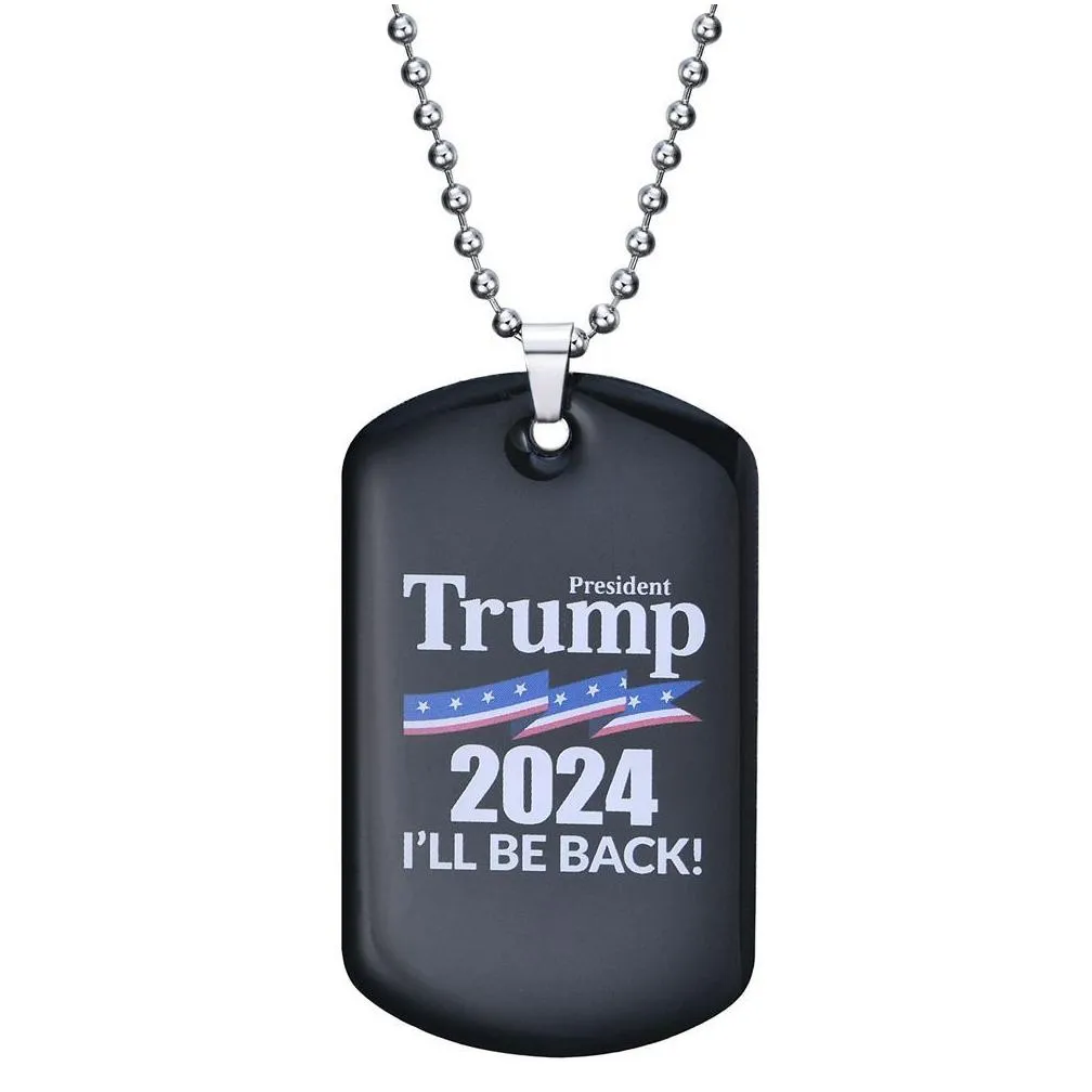 2024 trump necklace party favor us president election flag pendant stainless steel tags ill be back keyring save america again