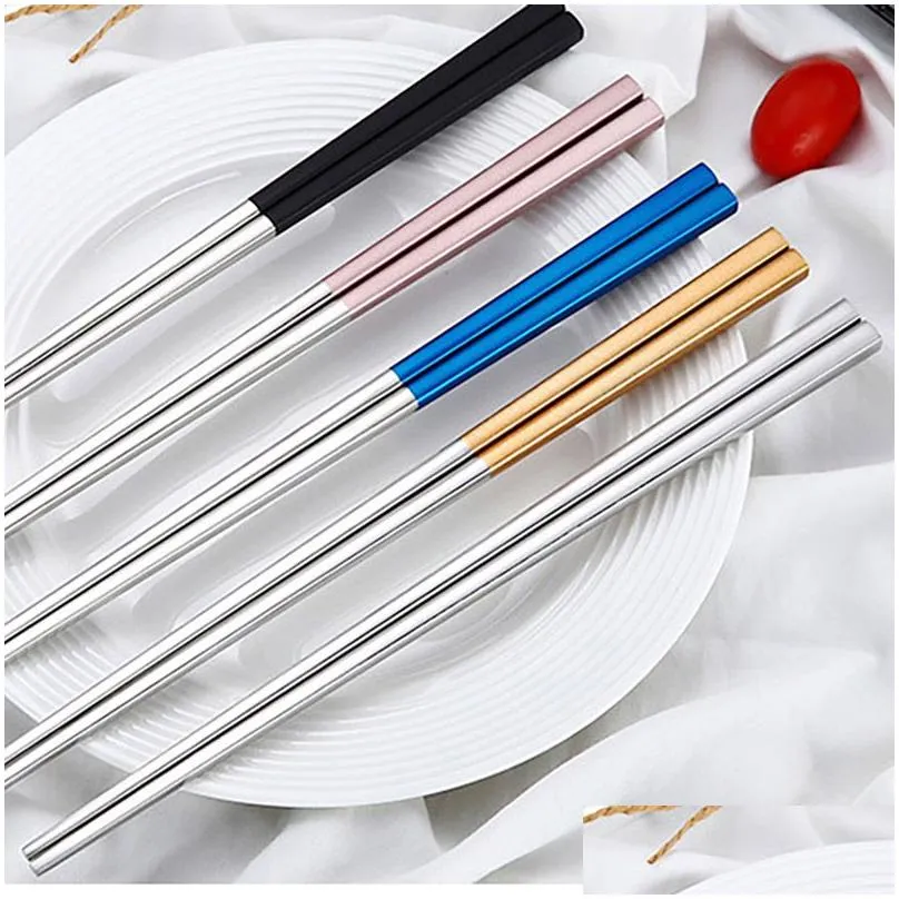stainless steel chopsticks metal chop sticks tablewares cutlery silver gold multicolor tableware wedding party festival supplies