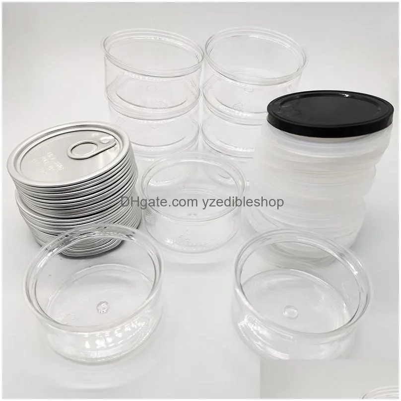 food packaging plastic clear containers empty tin cans 3.5g black lids white lids