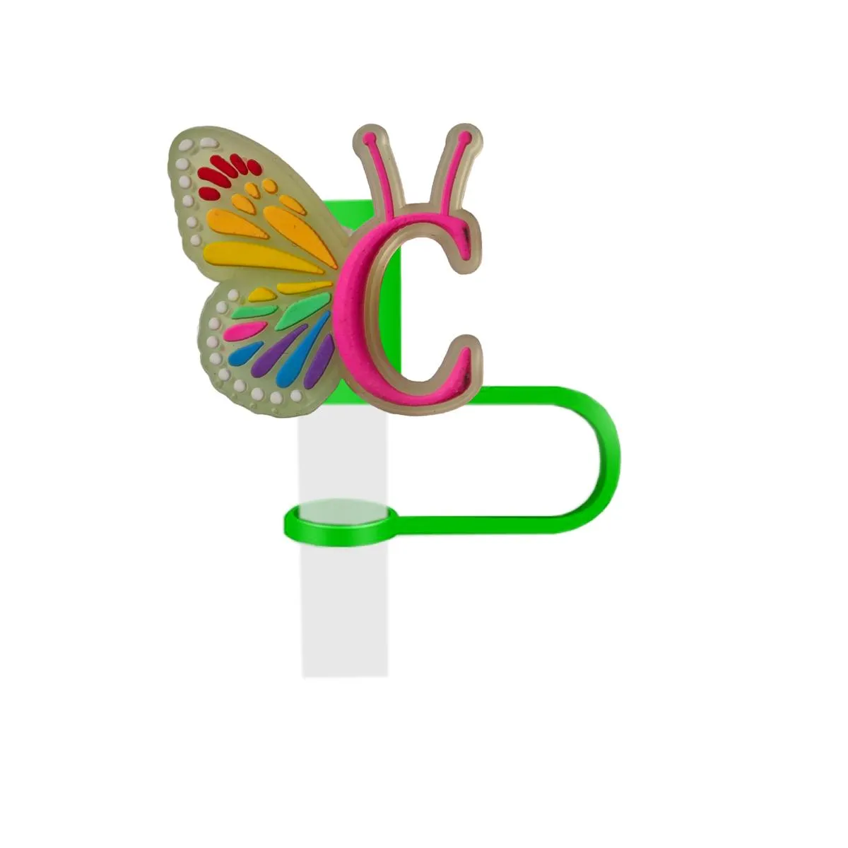 fluorescent letter butterfly straw cover for  cups silicone covers cup accessories cute funny tumbler topper man woman gift soft 10mm straws pack of