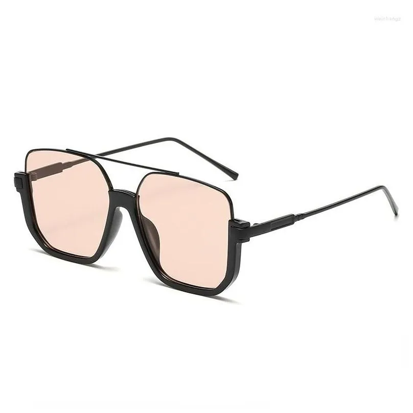 Sunglasses 2022 Men`s Double Beam Large Frame Anti Blue-Ray Retro Glasses Ins Lower Semi-Rimless Square For Women