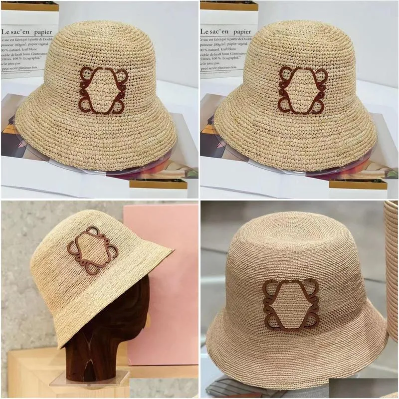 Straw Summer Bucket Hats Designer Raffia Bonnets for Women Mens Beach-hat Grass Woven Caps Anagram Strawhat Flat Cap