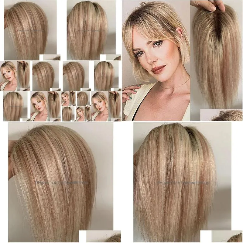 Toppers Remy Hair Topper 120 Density Natural Hairpiece Clip In Hair Extensions Human Hair Toupee For Women Ombre Blonde Mix Colors