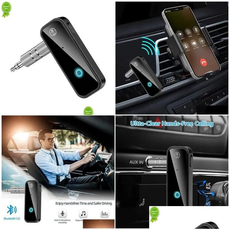 Car Bluetooth Kit New Bluetooth Kit Transmitter Receiver Wireless Adapter 3.5Mm O Stereo Aux For Music Hands Headset Drop Delivery Aut