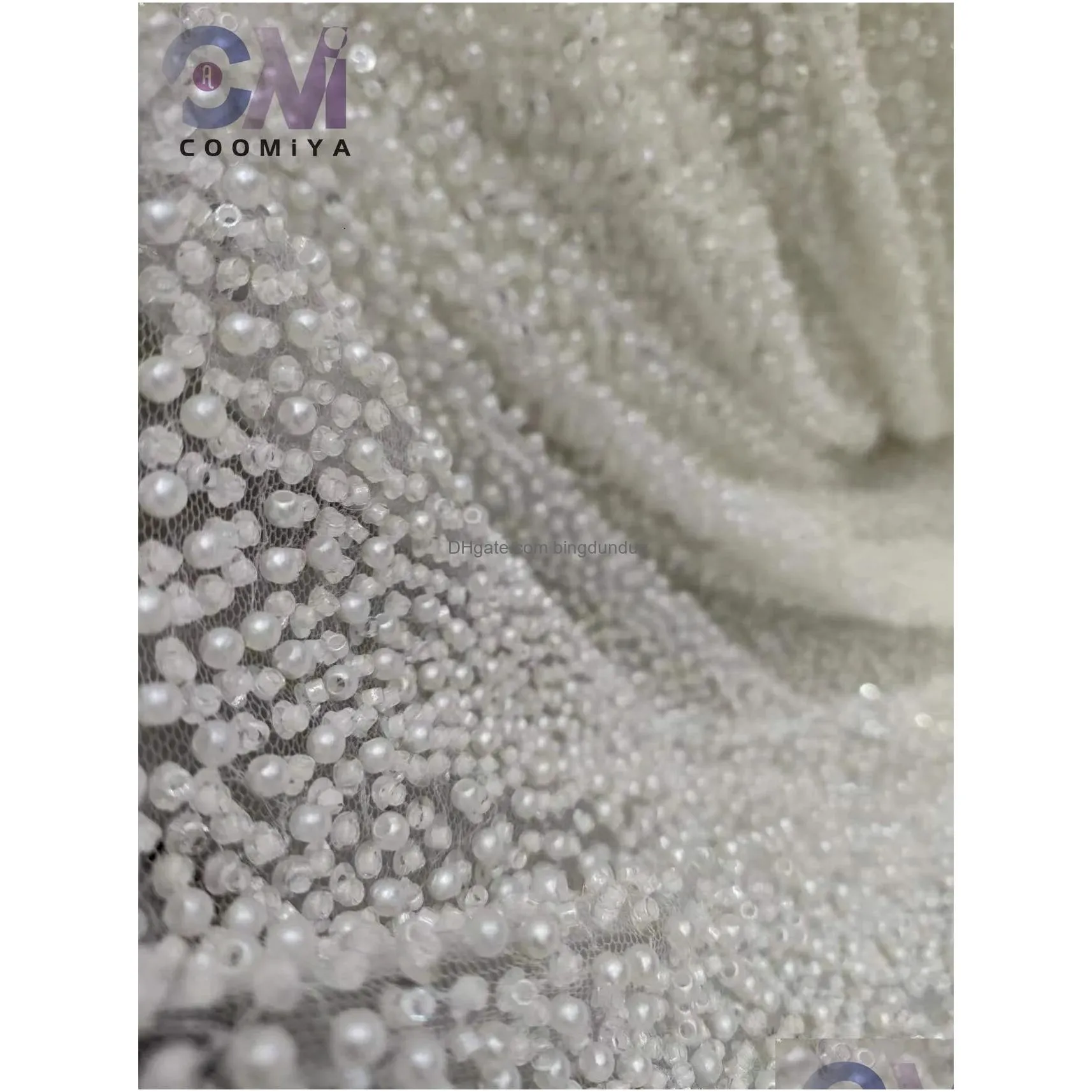 Super Top Quality White Color Full Beads and Sequins Luxury Handmade Fashion Net Lace Fabric For Party Dresses 231226