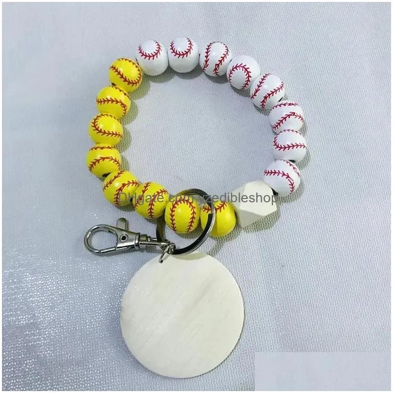 keychain diy beaded pendant party favor sports ball soccer baseball basketball wooden bead bracelet 9 colors 0126