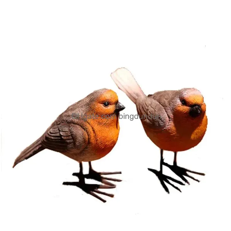 2pcs/set Resin Robin Birds Redbreast Mockingbird Home Decor Fairy Garden Animal Farmhouse Decor Figurines Miniatures Gift 240411