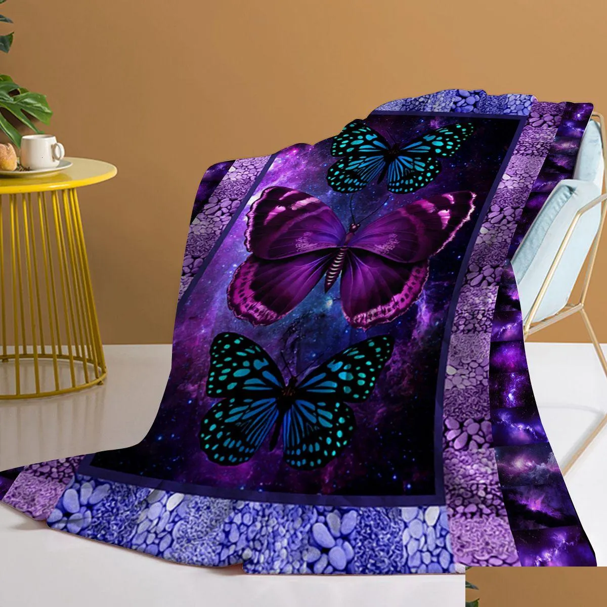 Blankets Butterfly Throw Blanket Purple and Blue Design for Kids Adults Cozy Couch Sofa Bed Living Room 230923
