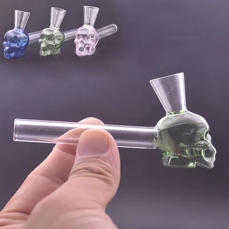 Wholesale Creative smoking tube hand nail pipe.Newest Skull 4inch mini cheap thick heady glass oil burner pipes with funnel